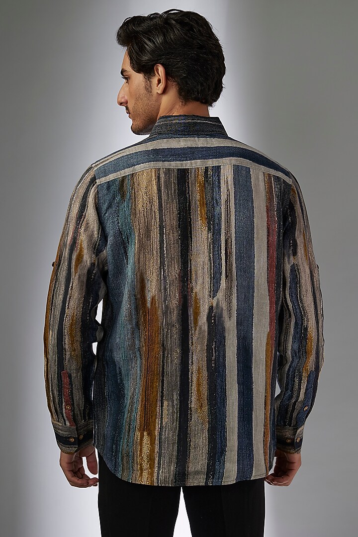 Multi-Colored Pure Linen Printed Party Wear Shirt by Linen Bloom Men at Pernia's Pop Up Shop