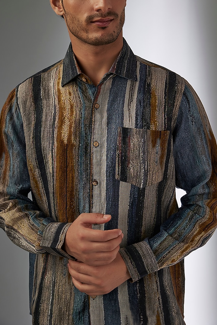 Multi-Colored Pure Linen Printed Party Wear Shirt by Linen Bloom Men at Pernia's Pop Up Shop