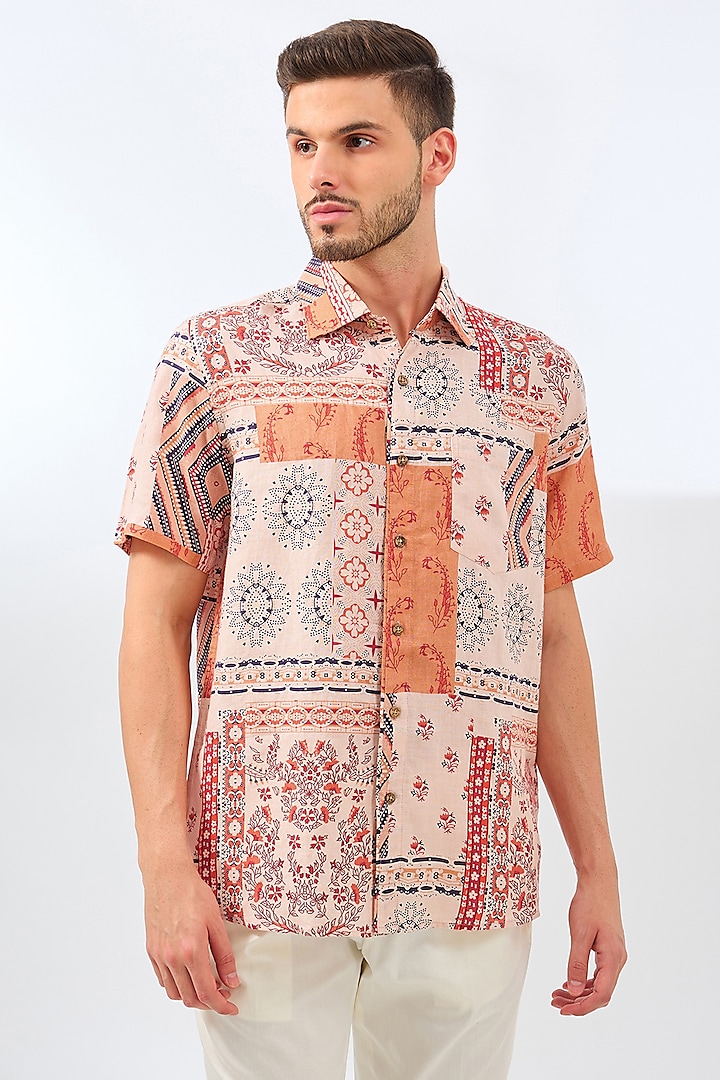 Multi-Colored Linen Printed Shirt by Linen Bloom Men at Pernia's Pop Up Shop