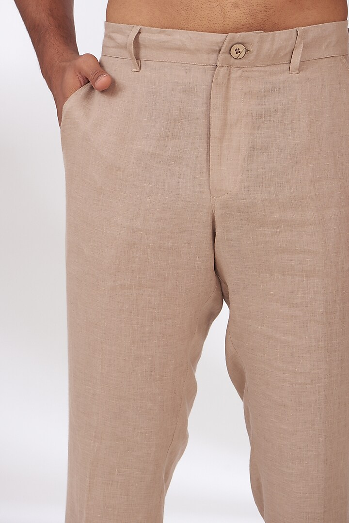 Khaki Pure Linen Pants by Linen Bloom Men at Pernia's Pop Up Shop