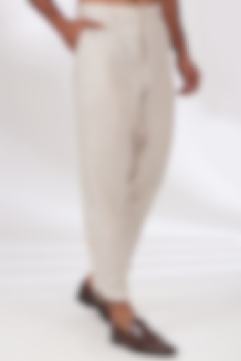 Beige Pure Linen Pants by Linen Bloom Men