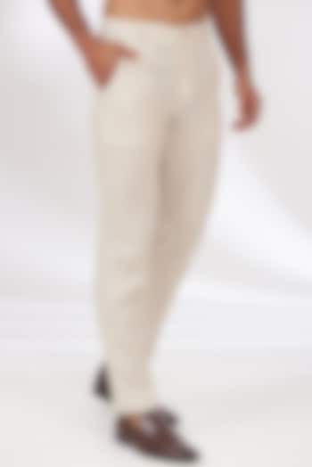 Beige Pure Linen Pants by Linen Bloom Men