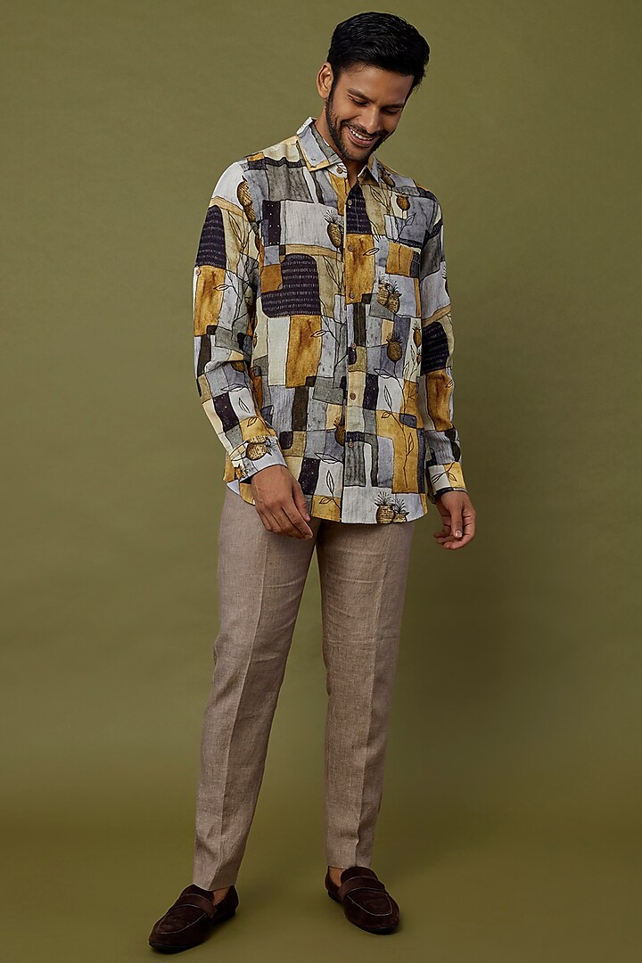 Multi-Coloured Printed Shirt by Linen Bloom Men