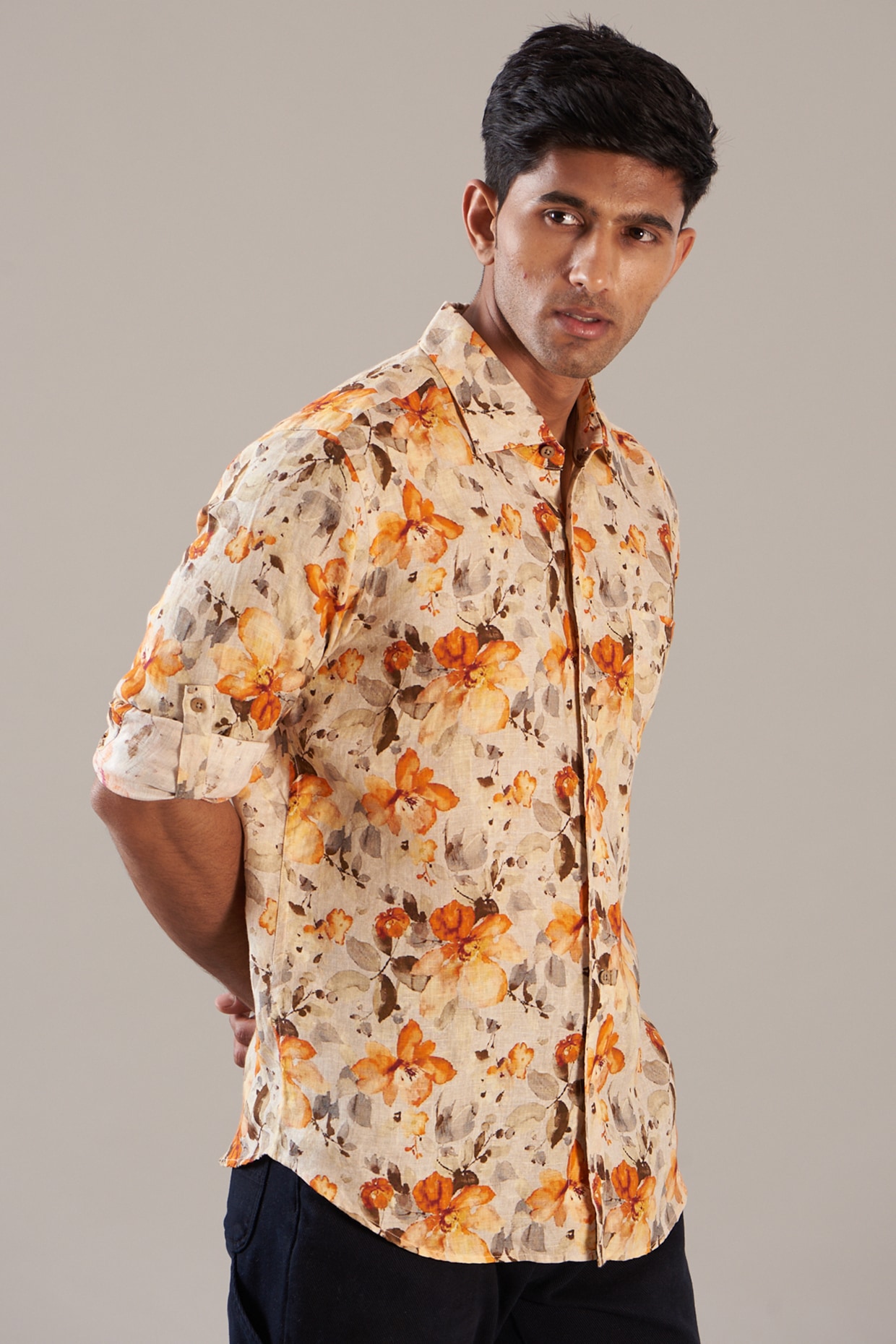 Orange hot sale printed shirt