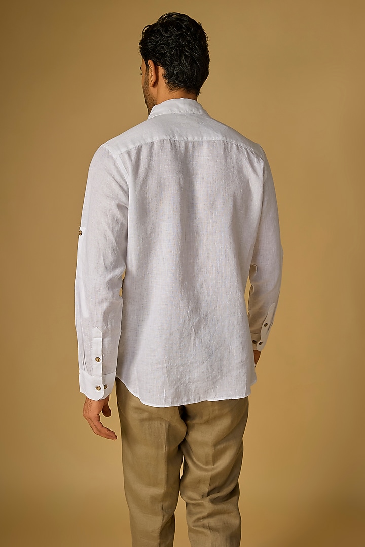 White Linen Party Wear Shirt by Linen Bloom Men at Pernia's Pop Up Shop