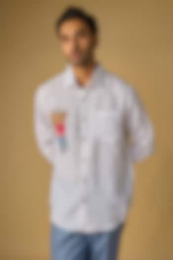 White Linen Party Wear Shirt by Linen Bloom Men at Pernia's Pop Up Shop