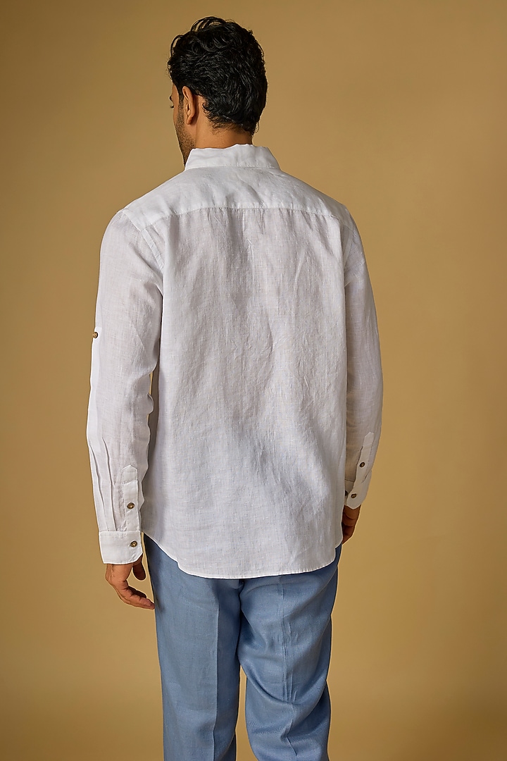 White Linen Party Wear Shirt by Linen Bloom Men at Pernia's Pop Up Shop