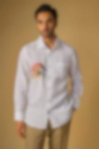White Linen Party Wear Shirt by Linen Bloom Men at Pernia's Pop Up Shop