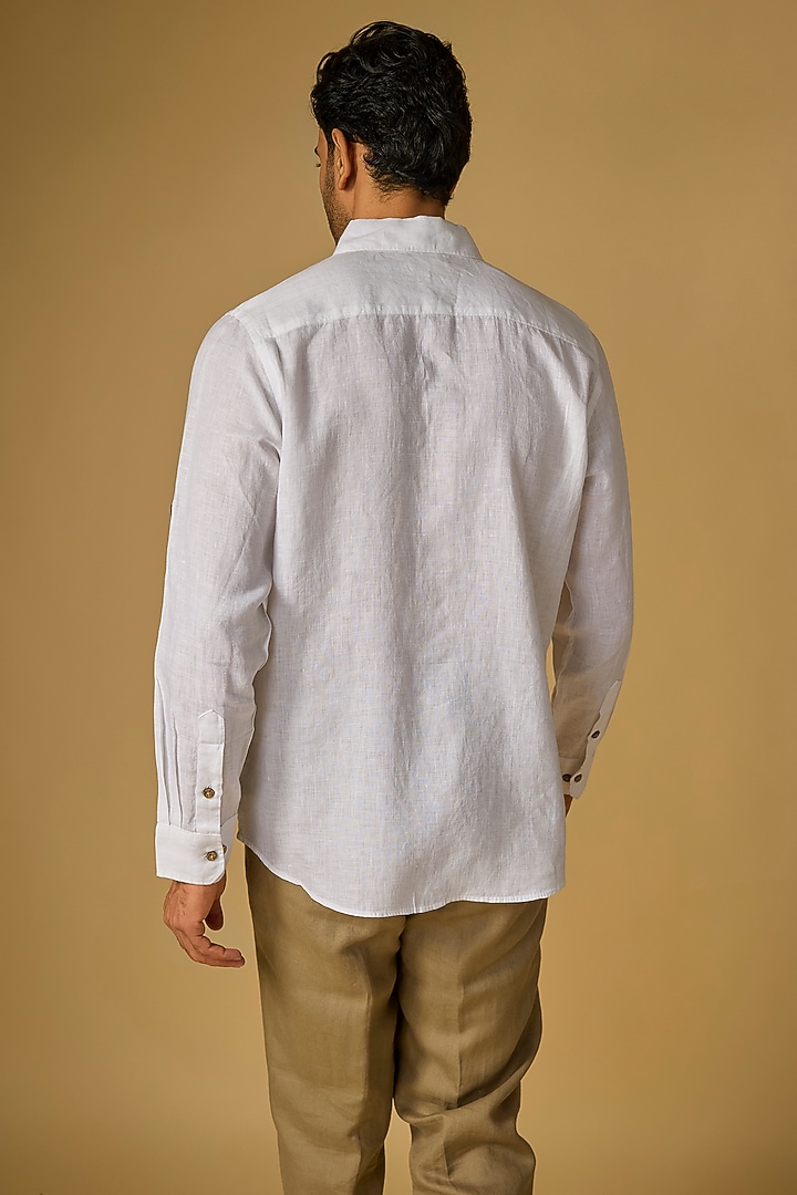 White Linen Party Wear Shirt by Linen Bloom Men at Pernia's Pop Up Shop