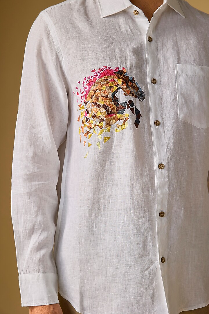 White Linen Party Wear Shirt by Linen Bloom Men at Pernia's Pop Up Shop