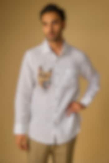 White Linen Party Wear Shirt by Linen Bloom Men at Pernia's Pop Up Shop