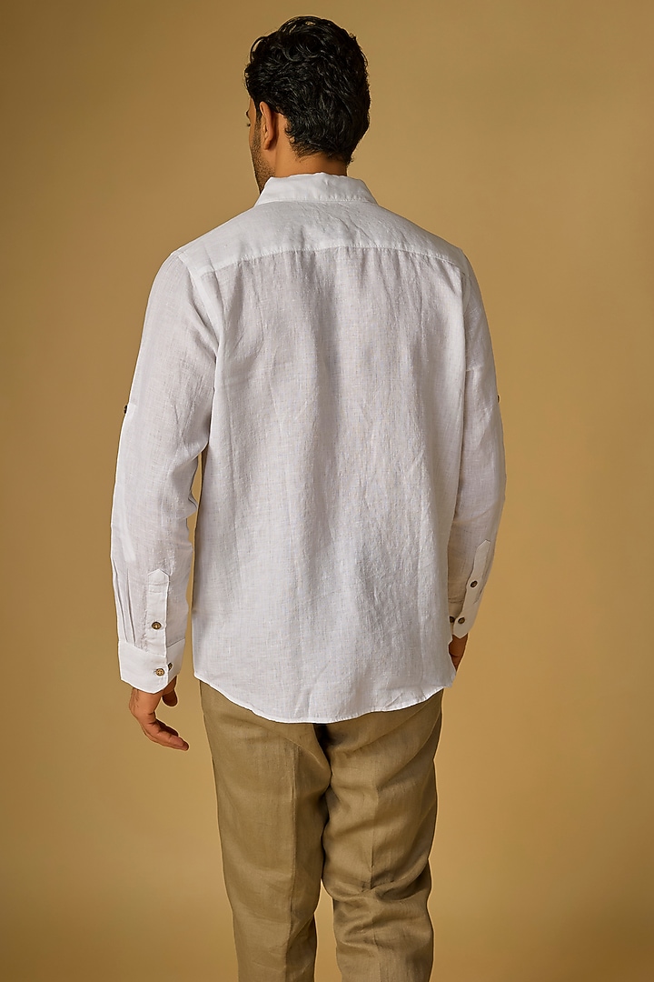 White Linen Party Wear Shirt by Linen Bloom Men at Pernia's Pop Up Shop