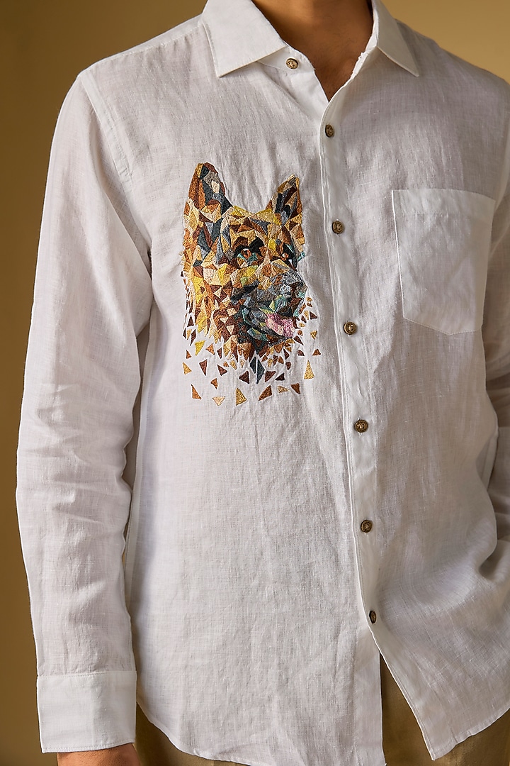 White Linen Party Wear Shirt by Linen Bloom Men at Pernia's Pop Up Shop