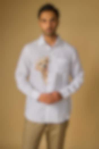 White Linen Party Wear Shirt by Linen Bloom Men at Pernia's Pop Up Shop