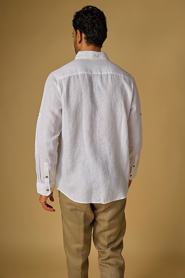 White Linen Party Wear Shirt by Linen Bloom Men at Pernia's Pop Up Shop
