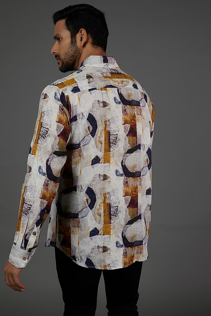 Multi-Colored Linen Printed Party Wear Shirt by Linen Bloom Men at Pernia's Pop Up Shop