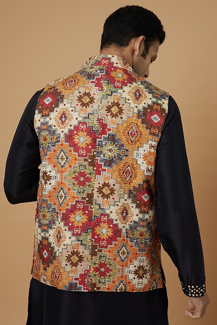 Multi-Colored Linen Printed Waistcoat by Linen Bloom Men at Pernia's Pop Up Shop