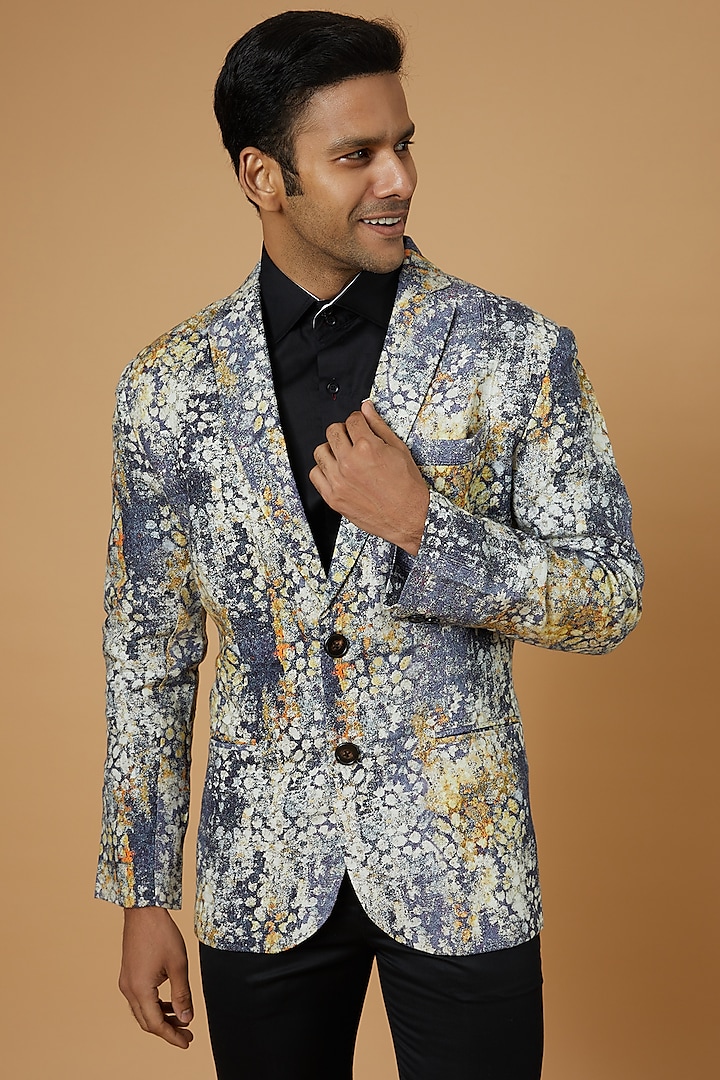 Multi-Colored Linen Printed Blazer by Linen Bloom Men