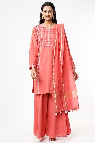 Coral Chanderi Sharara Set by Luvya by Neetu