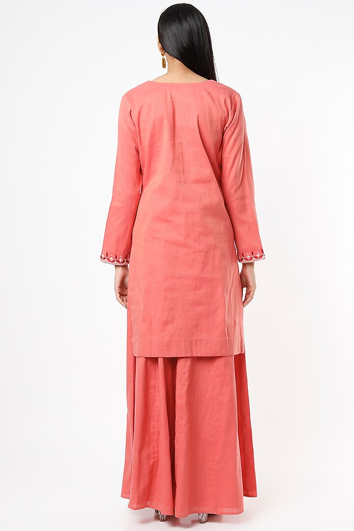 Coral Chanderi Party Wear Sharara Set by Luvya by Neetu at Pernia's Pop Up Shop