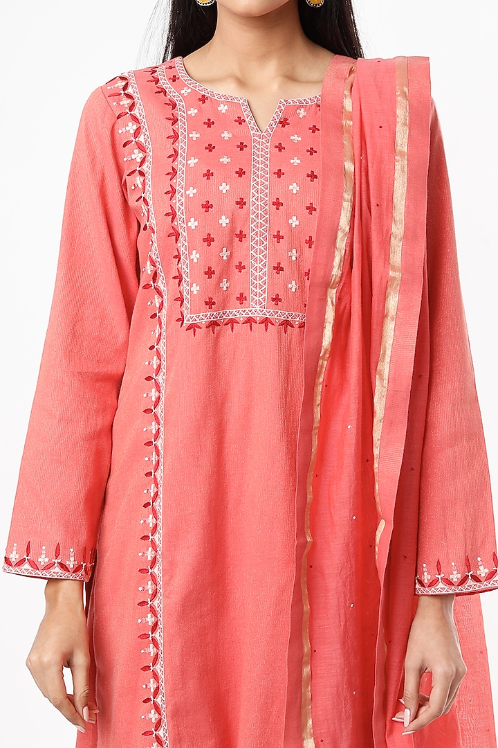 Coral Chanderi Party Wear Sharara Set by Luvya by Neetu at Pernia's Pop Up Shop