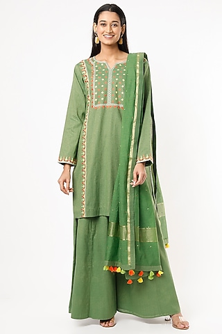 Green Chanderi Sharara Set by Luvya by Neetu