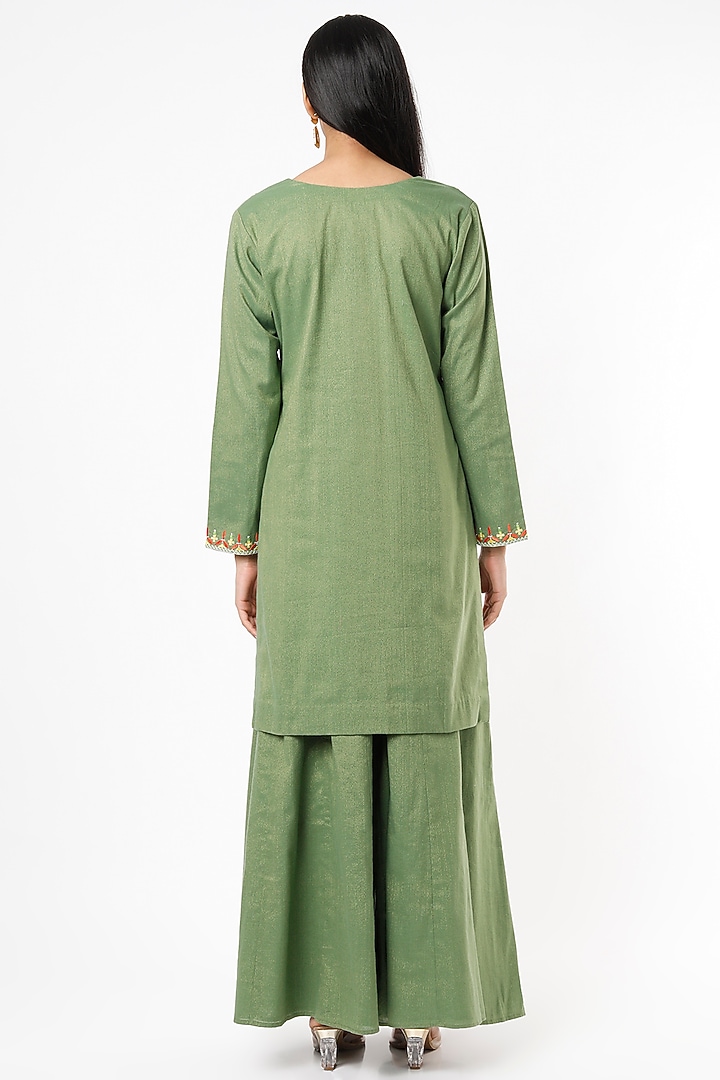Green Chanderi Party Wear Sharara Set by Luvya by Neetu at Pernia's Pop Up Shop