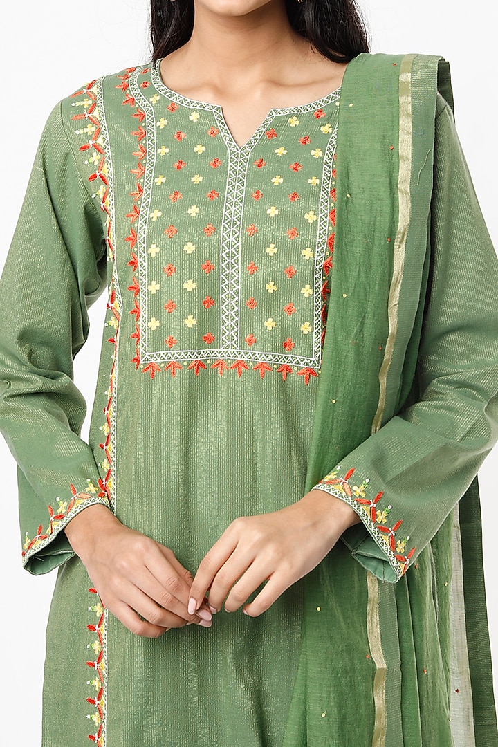 Green Chanderi Party Wear Sharara Set by Luvya by Neetu at Pernia's Pop Up Shop