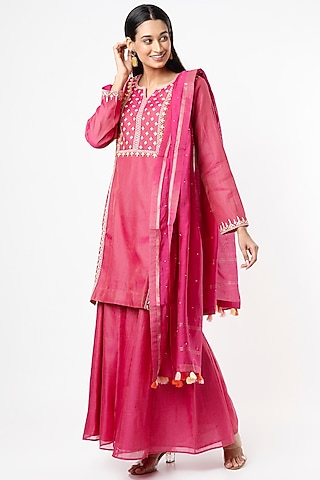 Fuchsia Chanderi Sharara Set by Luvya by Neetu