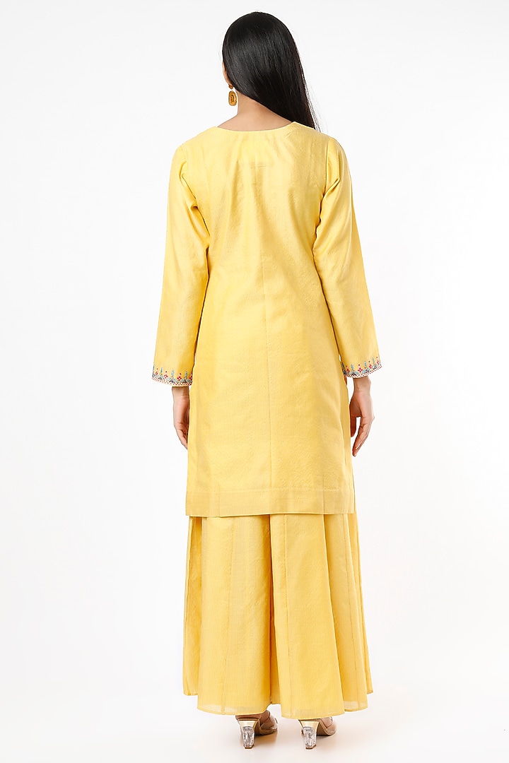 Yellow Chanderi Party Wear Sharara Set by Luvya by Neetu at Pernia's Pop Up Shop