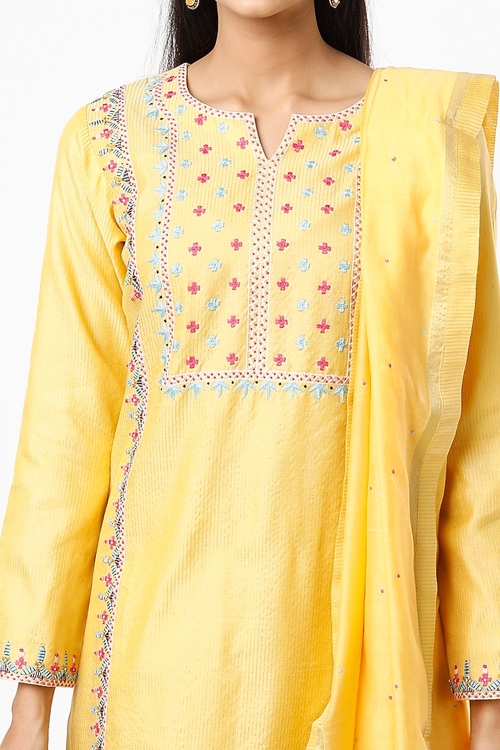 Yellow Chanderi Party Wear Sharara Set by Luvya by Neetu at Pernia's Pop Up Shop