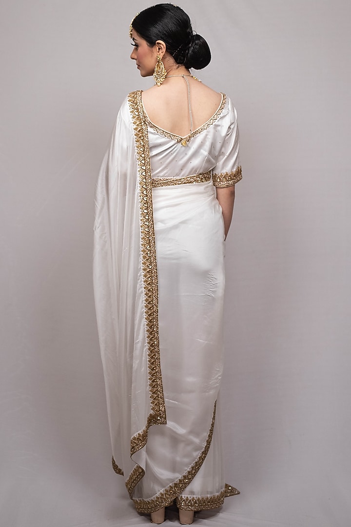 Ivory Hand Embroidered Wedding Saree Set by Luvya by Neetu at Pernia's Pop Up Shop