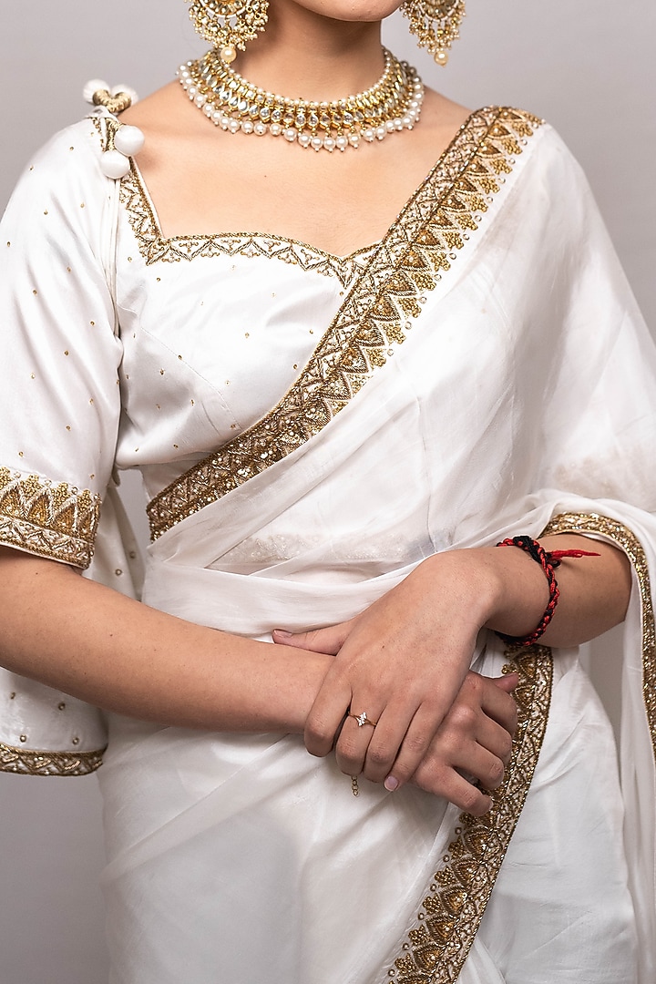 Ivory Hand Embroidered Wedding Saree Set by Luvya by Neetu at Pernia's Pop Up Shop