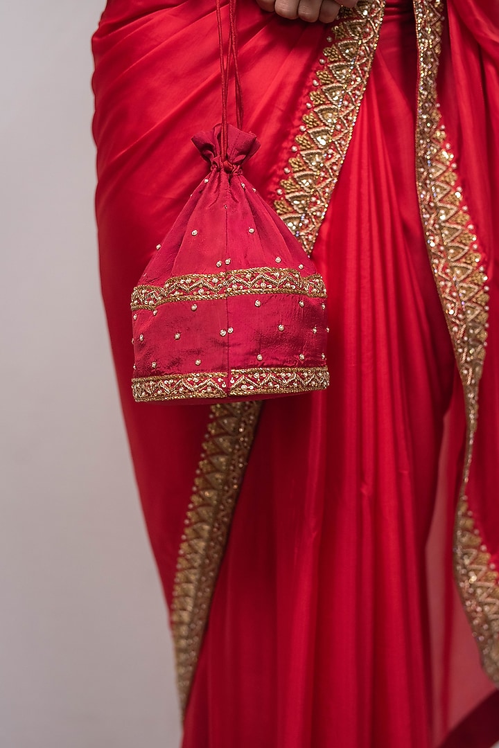 Red Hand Embroidered Wedding Saree Set by Luvya by Neetu at Pernia's Pop Up Shop