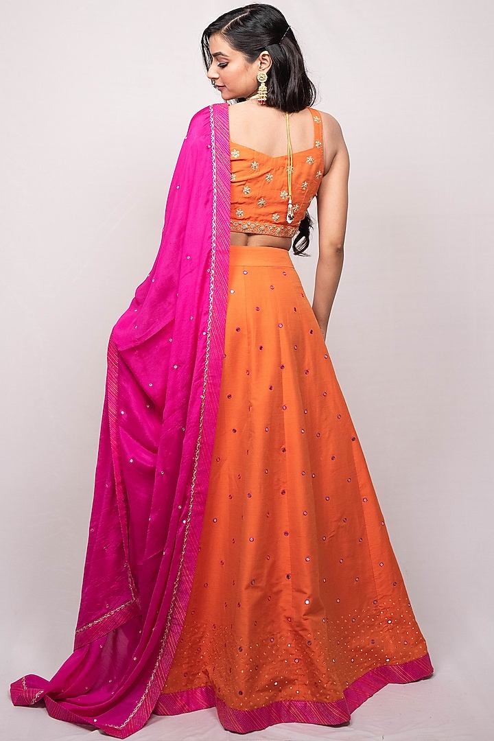 Orange Hand Embroidered Wedding Lehenga Set by Luvya by Neetu at Pernia's Pop Up Shop