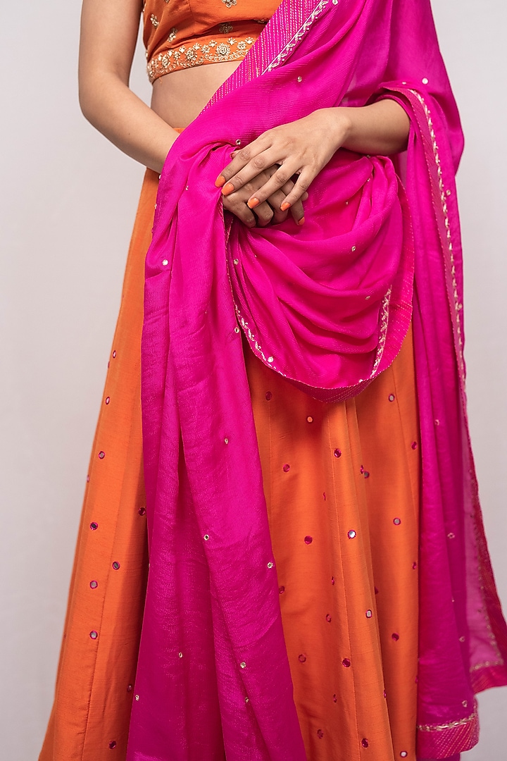 Orange Hand Embroidered Wedding Lehenga Set by Luvya by Neetu at Pernia's Pop Up Shop