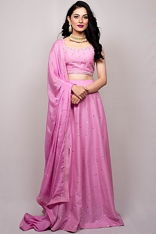 Pink Hand Embroidered Lehenga Set by Luvya by Neetu