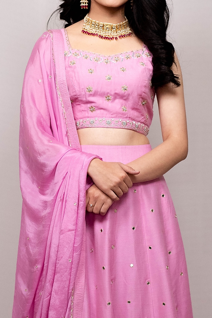 Pink Hand Embroidered Wedding Lehenga Set by Luvya by Neetu at Pernia's Pop Up Shop