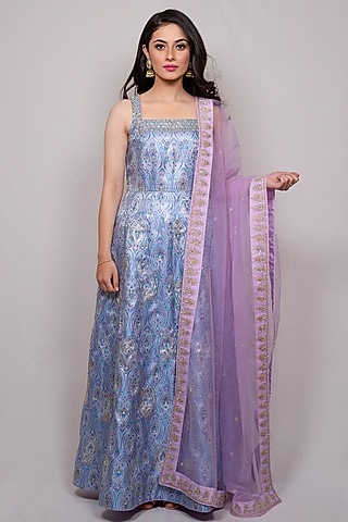 Blue Hand Embroidered Anarkali Set by Luvya by Neetu