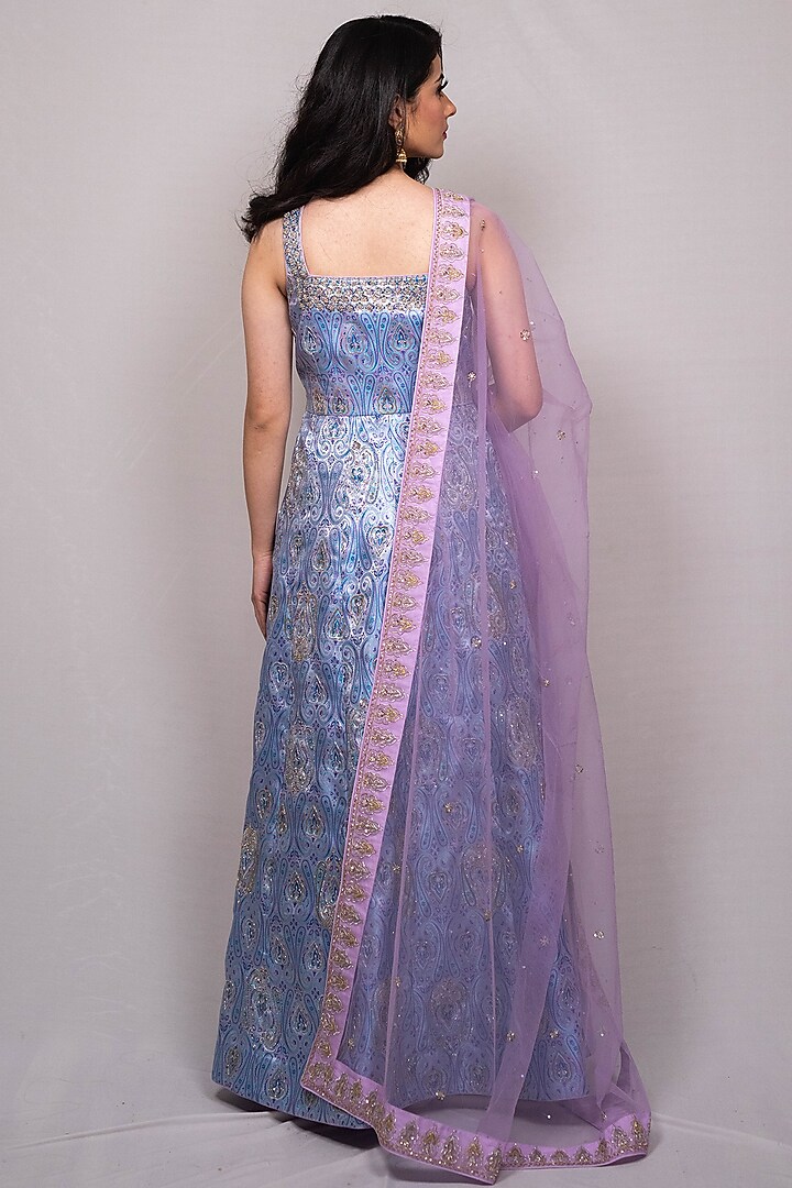 Blue Hand Embroidered Wedding Anarkali Set by Luvya by Neetu at Pernia's Pop Up Shop