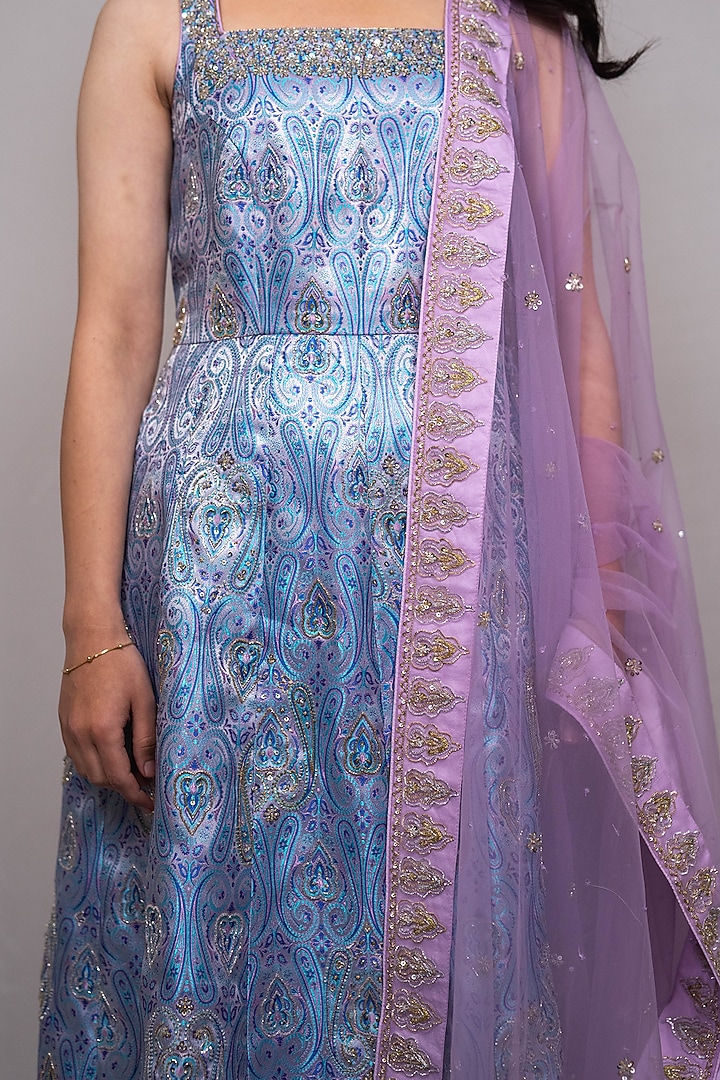 Blue Hand Embroidered Wedding Anarkali Set by Luvya by Neetu at Pernia's Pop Up Shop