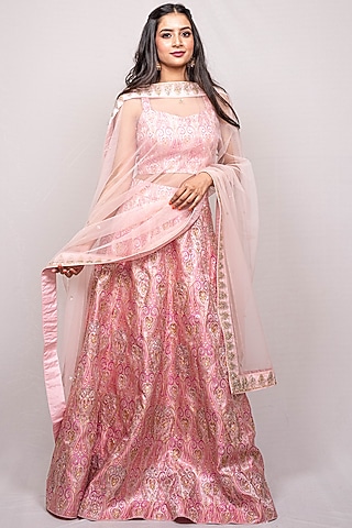 Pink Lehenga Set With Hand Embroidery by Luvya by Neetu
