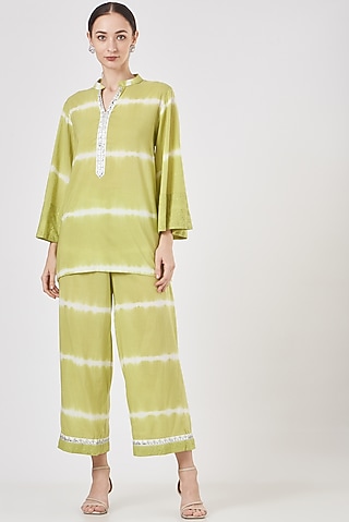 Green Tie-Dye Pant Set by Luvya by Neetu