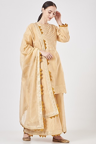 Beige Pure Chanderi Sharara Set by Luvya by Neetu