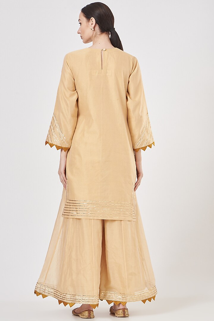 Beige Pure Chanderi Party Wear Sharara Set by Luvya by Neetu at Pernia's Pop Up Shop