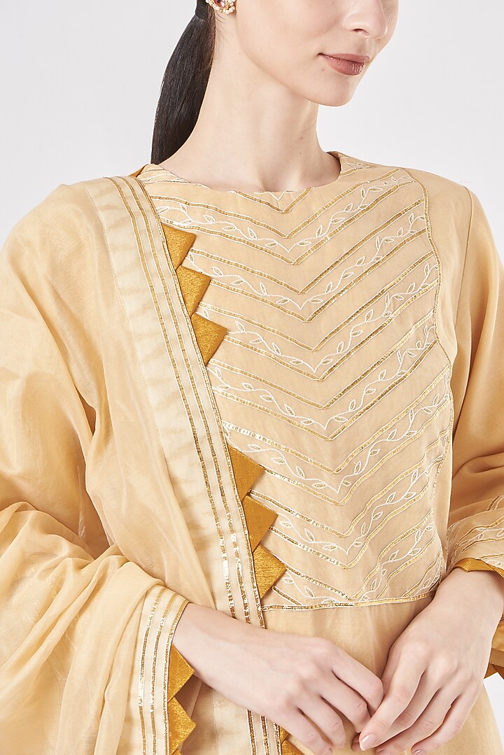 Beige Pure Chanderi Party Wear Sharara Set by Luvya by Neetu at Pernia's Pop Up Shop