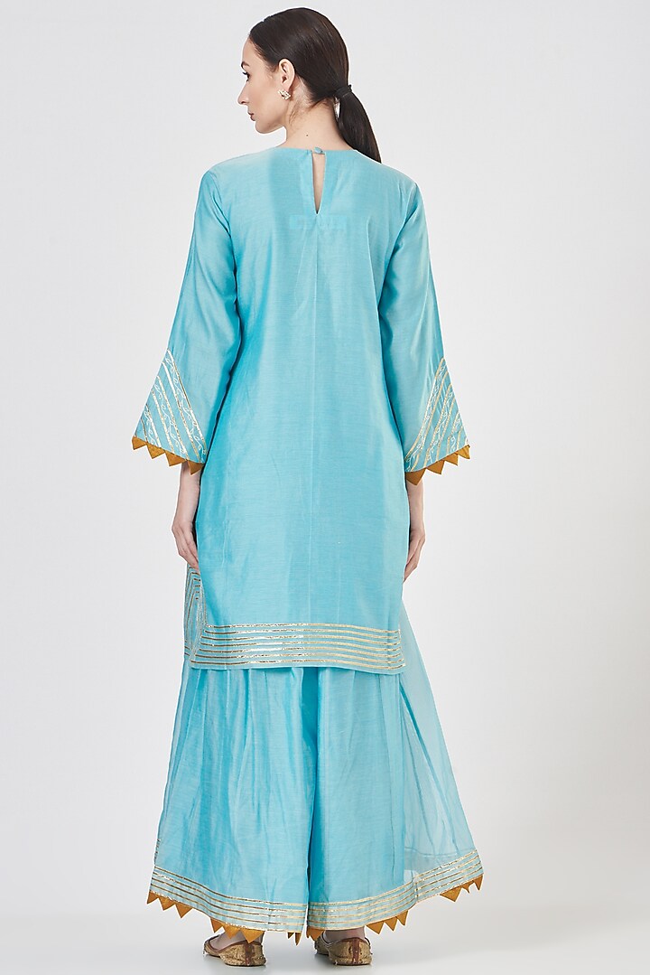 Blue Pure Chanderi Party Wear Sharara Set by Luvya by Neetu at Pernia's Pop Up Shop