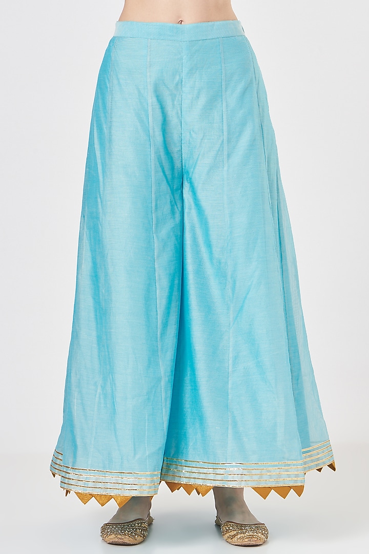 Blue Pure Chanderi Party Wear Sharara Set by Luvya by Neetu at Pernia's Pop Up Shop