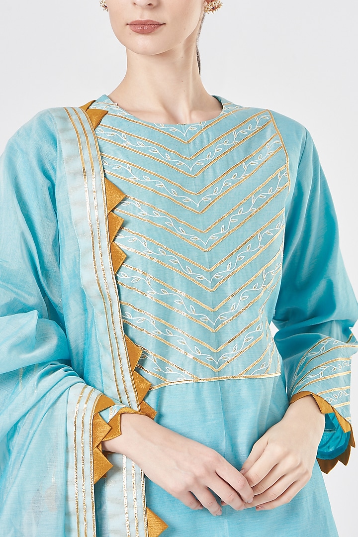 Blue Pure Chanderi Party Wear Sharara Set by Luvya by Neetu at Pernia's Pop Up Shop