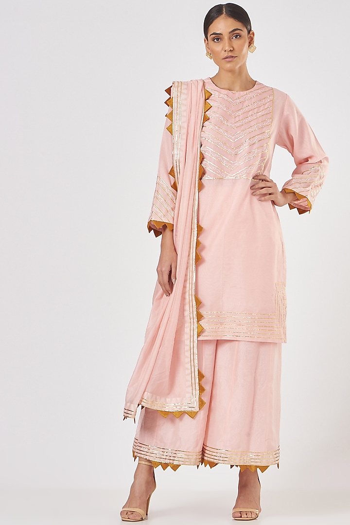 Blush Pink Pure Chanderi Sharara Set by Luvya by Neetu